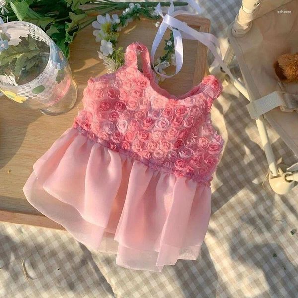 Vestido de vestuário de vestuário de pet -tel de cachorro roupas de cachorro para cães pequenos roupas de verão renda rosa rosa casamento chihuahua pug saia