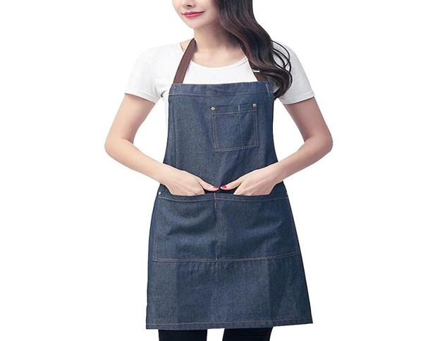 Küchenschürze Unisex Denim Schürzen verstellbare Männer Frauen Schürze mit Taschenköchen Backen Avental Home Cleaner Tool4097418