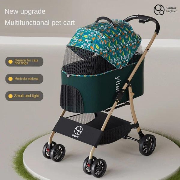 Carrinho de estimação portátil de transportadora de cães com design dobrável para cães pequenos gatos e filhotes - viagem leve ao ar livre