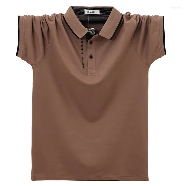 Camisa de pólo de cor sólida de polos masculina 95% de algodão, respirável e respirável e solto de tamanho grande de tamanho de lapela curta camiseta de manga curta