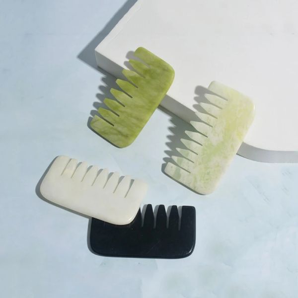 Pinsel natürliche Jade Guasha Gesichtskratzer Kopfmassage Kamm Gua Sha Scraping Hair Comb Kopfhautmassaget Tool Spa Trigger Point -Therapie