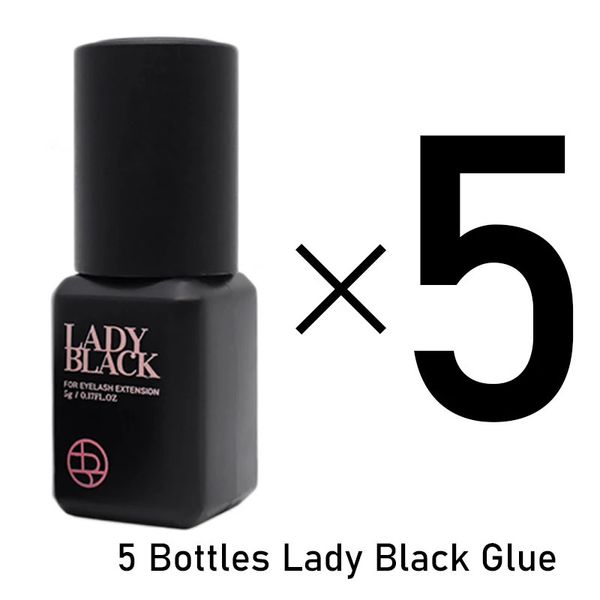 5 garrafas Lady Black Lash Glue Korea seca mais rápido mais forte Falsas Extensões de cílios falsos Ferramentas de maquiagem de 5 ml Adesivo profissional 240426