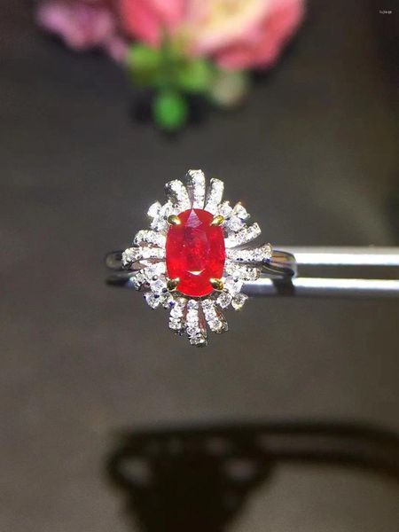 Anelli a grappolo di lussuoso gioielli autentici anello ruby naturale oro bianco 18k con diamante fine femmina festa di matrimonio