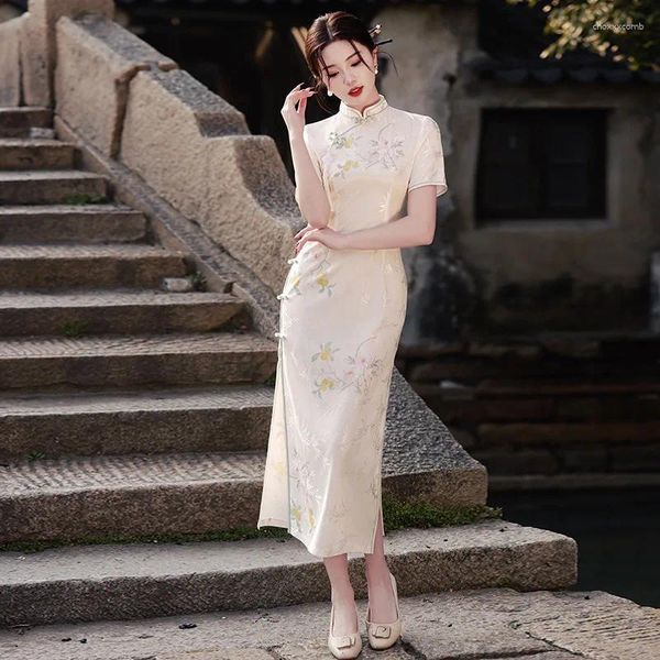 Ethnische Kleidung Yourqipao Sommer Schöne elegante Mode lang Cheongsam Jacquard Chinesischer Stil Abend Hochzeit Qipao Kleid für Frauen Party