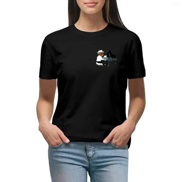 Piano de polos feminino no quarteto de jazz.T-shirt fêmea roupas vintage plus size tais