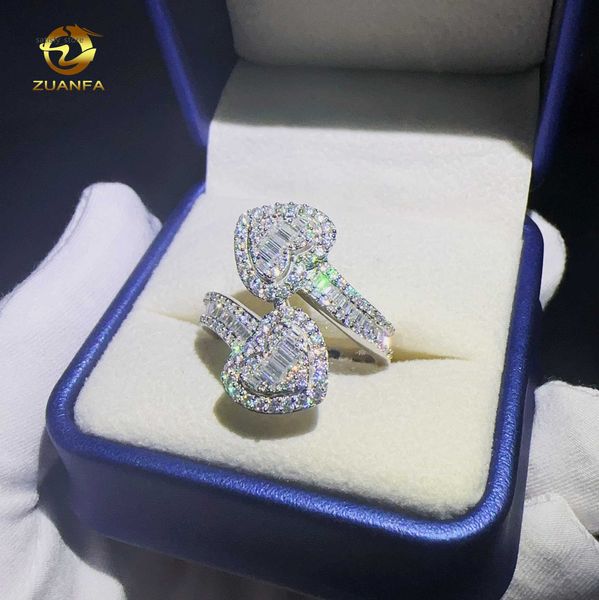Пользовательский хип -хоп ювелирный дизайн сердечного дизайна Moissanite хип -хоп кольцо 925 стерлинговая серебряная мода Vvs Diamond Ring