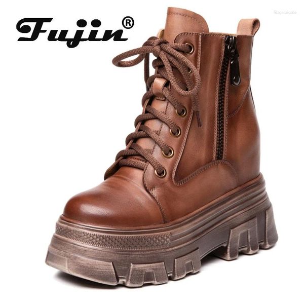 Botas fujin 7cm de couro genuíno genuíno sintético Autumn Women Shop