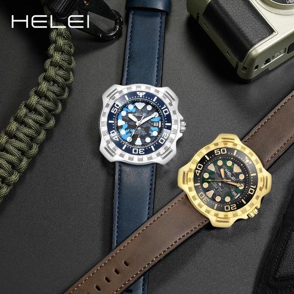 Avanadores de pulso Helei Light Light Luxury Khaki Field Series Multifunction Quartz Movement 2024 Watch's Watch Watches