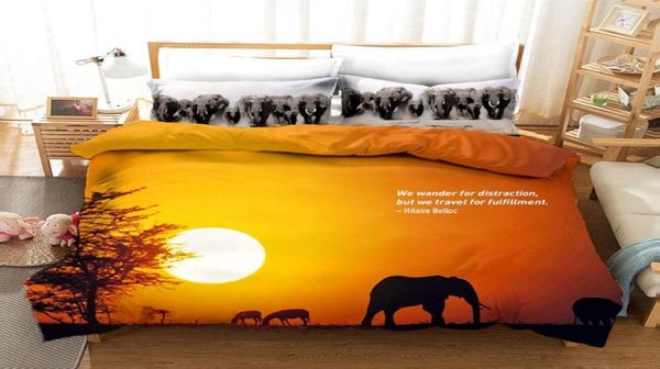 Наборы постельных принадлежностей 3D Animal Elephant Print Set Set Covers Pillowcases One Piece Comforter Bedclothes Leneven 085467856