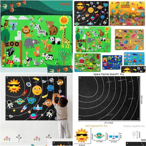 Baby Teppiche Playmats Farmtiere Filz Story Board Farmhouse Storybook Wandhängedekor Montessori Frühes Lernen interaktiver Puzzle T otgwt