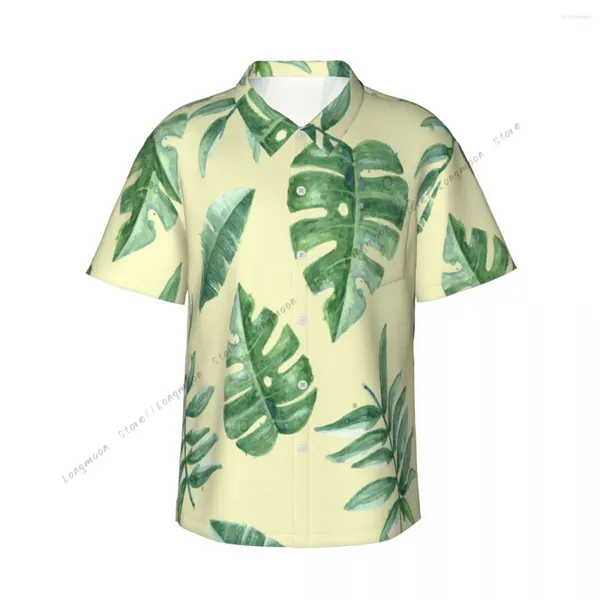 Camisas casuais masculinas de mangas curtas folhas tropicais camisa de praia roupas de personalidade