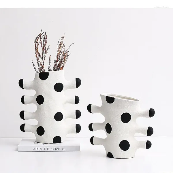 Vasos criatividade preto porcelana vaso de vaso de estar decoração artificial abstrato floral arte vasos de flores