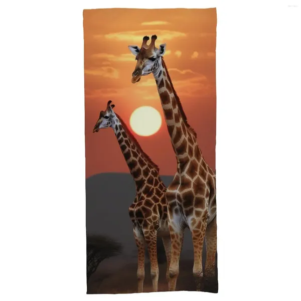 Badezubehör Set Beach Handtuch Giraffe bei Sonnenuntergang Mikrofasertücher Schwimmer Badezimmer 27.6 