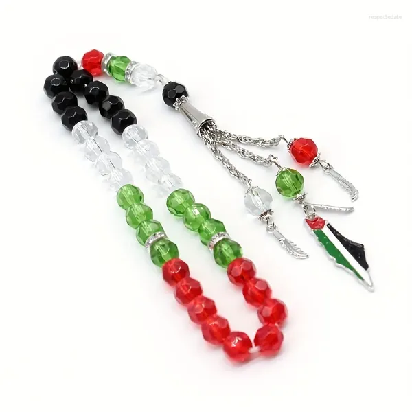 Strand Muslim Prayer 33 perle da 8 mm in vetro in vetro Rosario Bracciale rosso bianco e nero