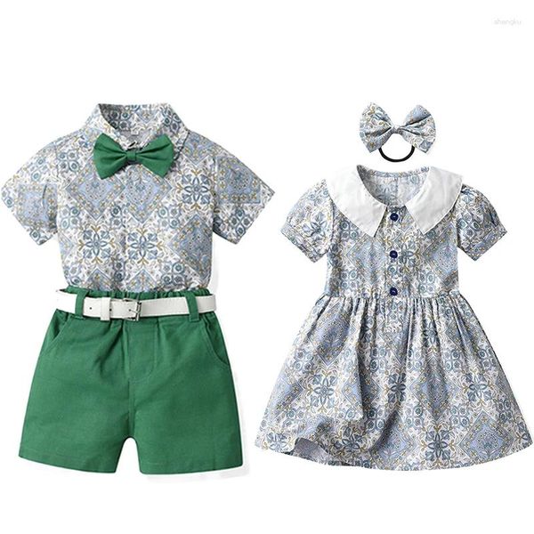 Kleidung Sets Schwester Bruder Outfits Kinder Mädchen Jungen Kleidung Sommer Mode Baby Print Shirts Shorts und Mädchen Prinzessin Kleid