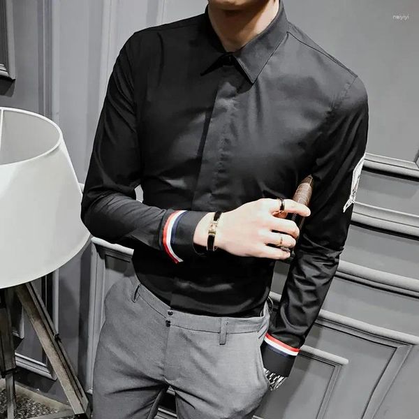 Camisas de vestido masculinas masculino boutique branca de alta qualidade smart casual manga longa moda masculina machabol outono ajustado 5x