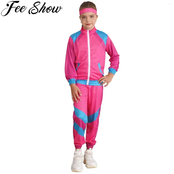 Set di abbigliamento unisex anni '80 costume giacca retrò vestita di guscio da festa per bambini abiti da colorblock set per il carnivale di Halloween vestito