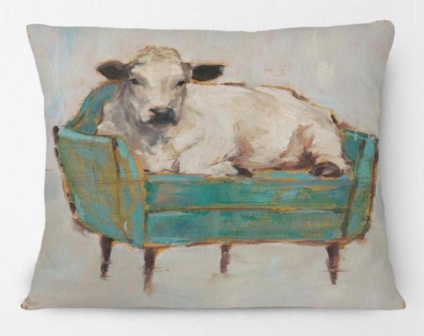 Cuscinetto cuscino a mano dipinto di pittura di mucca animale in divano divano copri cuscino per la casa decorativo arte moderna Casecushiondecorative4315707