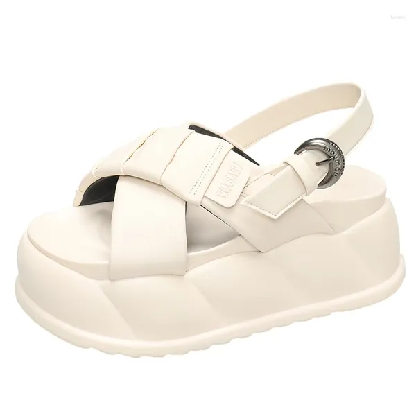 Sandálias 7cm Designers de luxo 2024 Moda Leather Women Platform Platform Sports Sports Wedge Shoes para mulheres Estudantes de verão grande