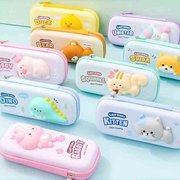 Imparare i giocattoli Kawaii ANIME Cartoon Animali pigri Animali Squishy Case di matita di grande capacità Casa carina Organizzatore coreano Contro