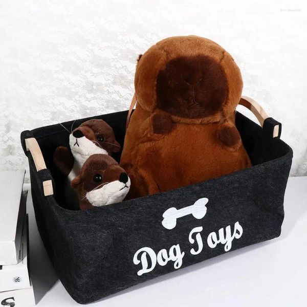 Cesto de vestuário de vestuário de cachorro Padrões de armazenamento de brinquedos de brinquedos Sunges pretos cestas organizadoras com alça de animal de estimação dobrável