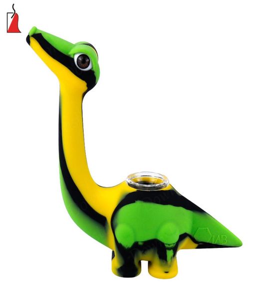 Novo tubo de água de dinossauros de silicone Bongo inquebrável Silicone Dab Oil Plata