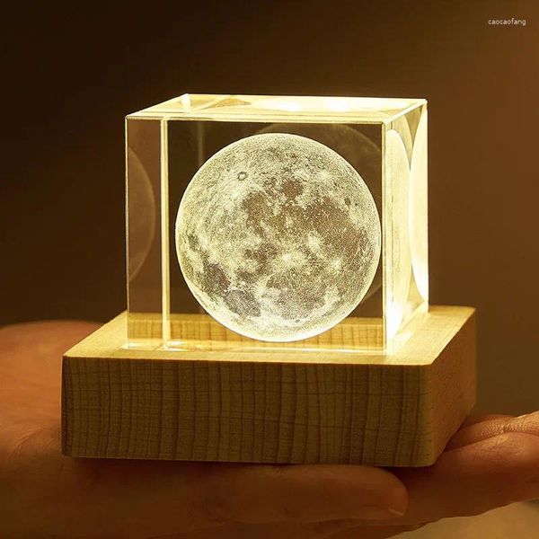 Figurine decorative 3D Crystal Cube Moon Cloud Galaxy Glassy Desktop Decorazione Il soggiorno illuminato Ornamento Regalo di compleanno