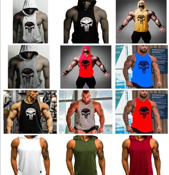 19 Renkler Erkek Tasarımcı T Shirtler Kafatası Vücut geliştirme Fitness Stringer Men Top Golds Goril Goril Yiyen Yelek Salon Spor Salonu Top1106419