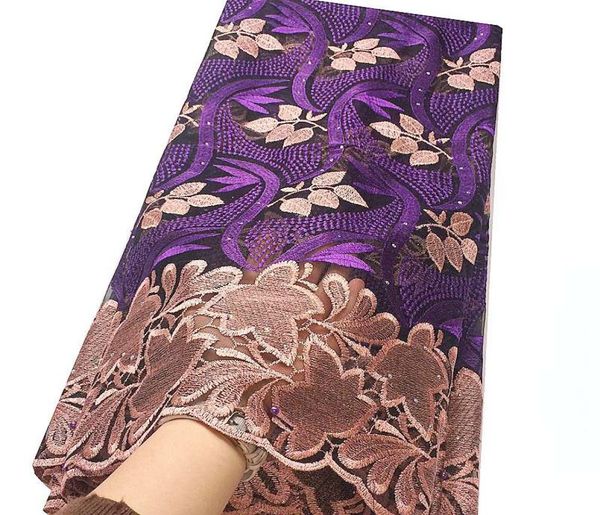 Африканская французская кружевная ткань Высококачественные нигерийские кружевные ткани для свадьбы 2017 с S Purple Gold Swiss Swiss Fabric1530412