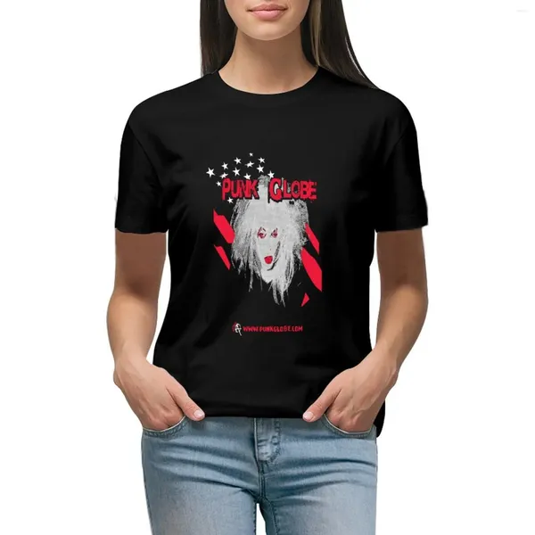 Polos femininos punk globo vermelho camiseta feminina estética camisetas pretas para mulheres