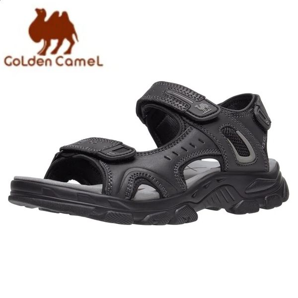 Sandali in pelle maschile a cammello dorato escursionistico sandali da uomo sportivi per estate con cinghie regolabili a punta aperta 240418