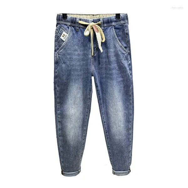 Jeans maschile 2024 primavera ed estate elastica pantaloni alla caviglia a lungo lunghezza blu in stile coreano in stile coreano sciolto design alla moda