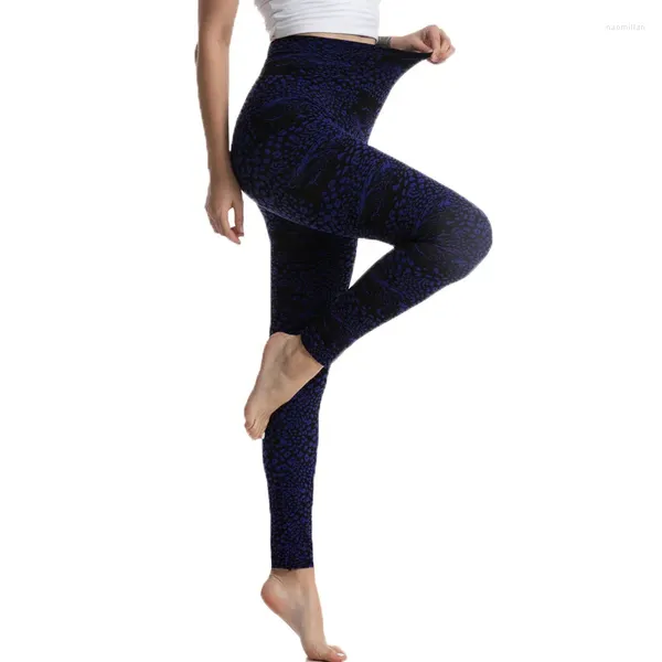 Kadın Taytlar Cuhakci Donanma Yüksek Bel Leopar Baskı Jeggings Faux Denim Egzersiz Yoga Kadınlar Strong Slim Fit Kalem Pantolon