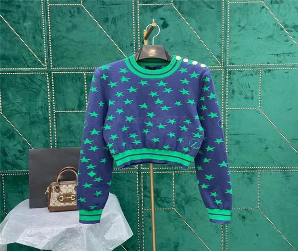 2022 Women Sweaters Munti di maglia top designer con pulsanti Lettere Stars Pattern Girls Milan Runway Designer Tank Crop Top Shirt Hig3568365