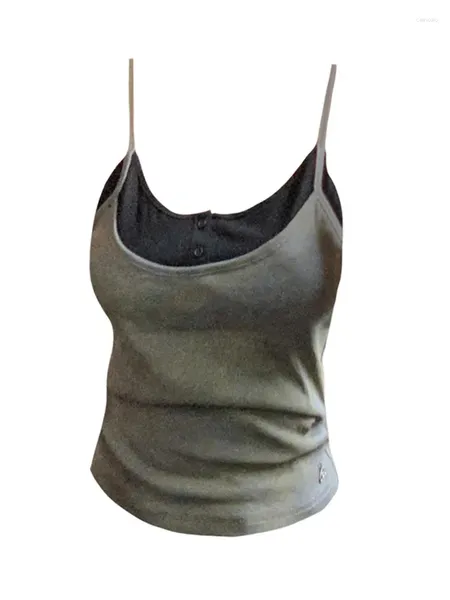 Tank da donna Fashion Design Patchwork Tops Sexy Clubwear Sleeveless Army Green Green Simple Crop Gyaru Streetwear Classical