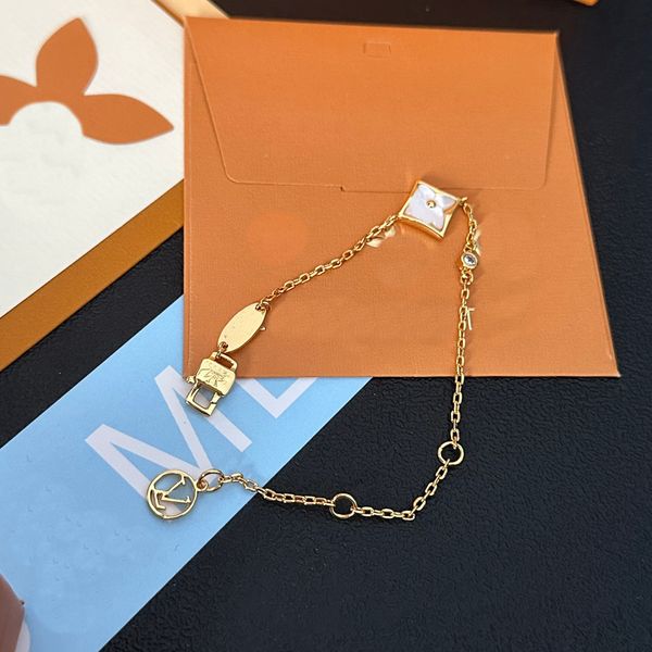 Pulseira de 19,5cm de jóias de grife, logotipo do pendente de bracelete de ouro mais joias de trava de porta de marca de marca