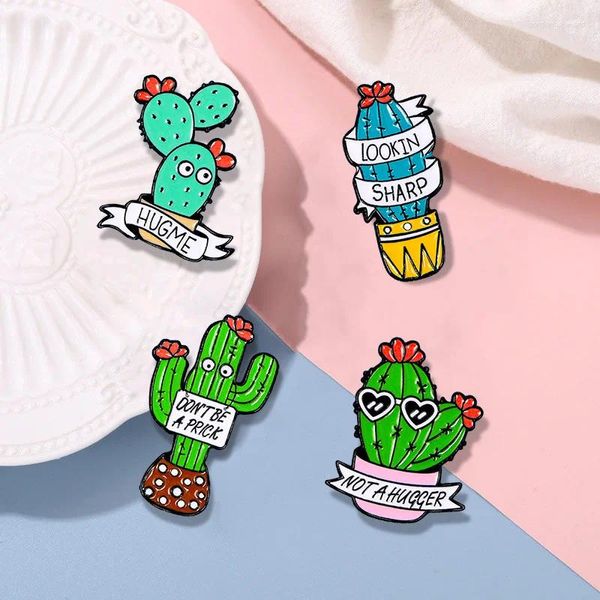 Broches Green Plant Cactus Pinos de esmalte de moda dura para crianças Backpacks Badge jeans Jeans Acessórios para decoração Presentes de decoração