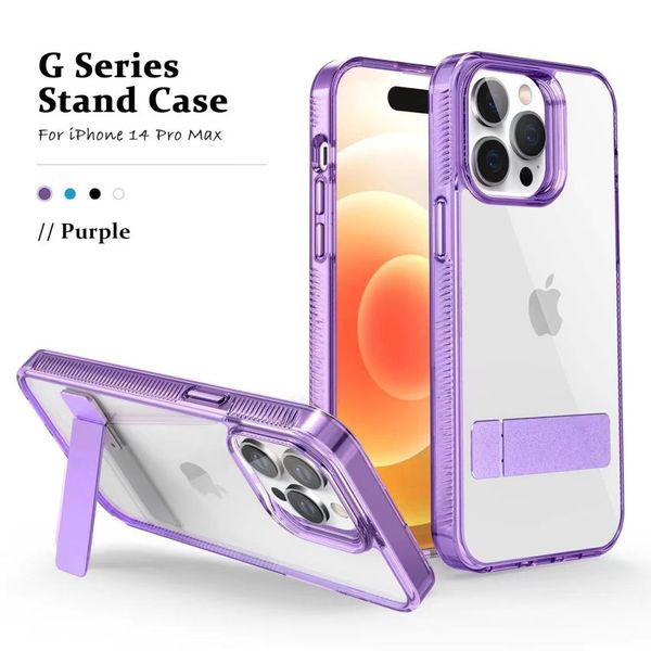 Роскошная прозрачная киктяная стенда iPhone Case Cash Case Metal Stand Antiplest Integrated Stand для iPhone 15 11 12 13 13 Pro Max X XR XS Max 14 15 6 6S 7 8 Plus SE