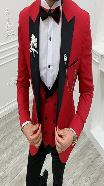 MEN039S Anzüge Blazer Neueste Mantel Hose Design rot für Männer Hochzeitsbräutigam 3 Stück Schlanker Fit Formal Party Prom Dress Man 1523902