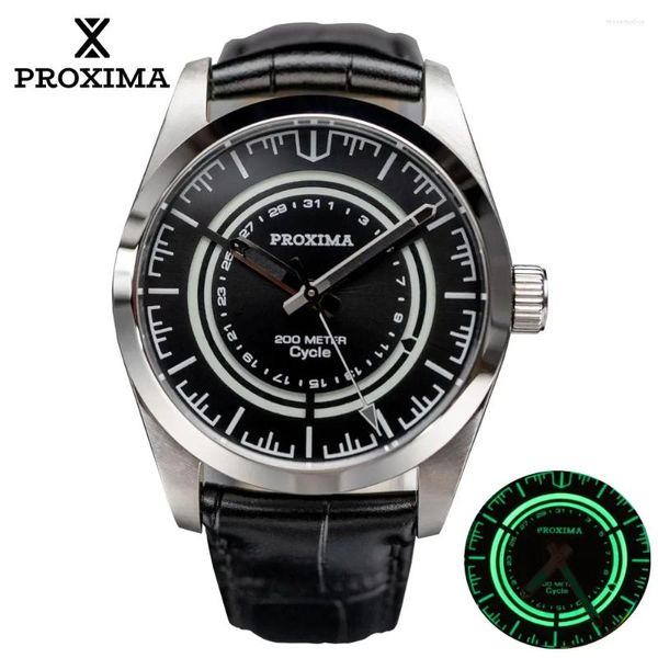 Relógios de pulso Proxima Men Luxury Watch 37mm Black Sunburst Cycle Dial