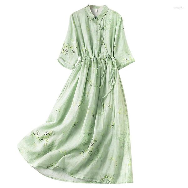 Partykleider 2024 in dünn helldruckblumen floral locker gemütlichem Sommerbluse Kleid Zieh String Slim Taille Mode Frauen reisen lässig Long Long Long