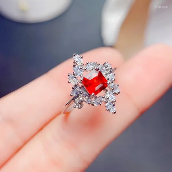 Anel de granada natural do cluster para mulheres prata 925 joias de luxo pedras de gem