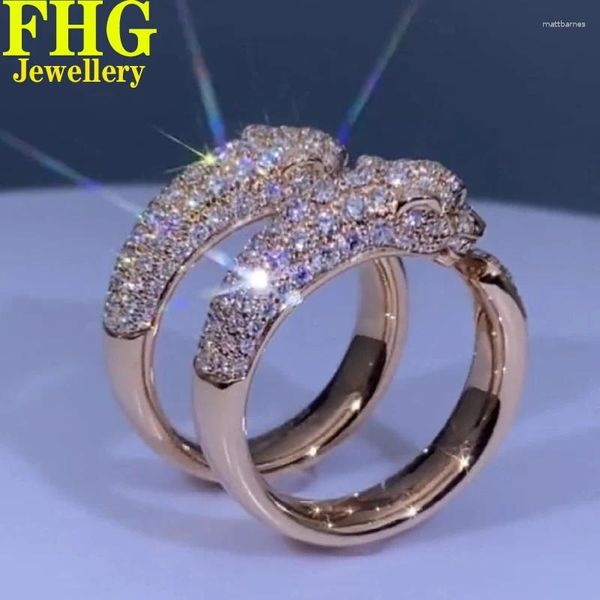Clusterringe AU750 18K Roségold Ring 0.8 Natürlicher südafrikanischer Diamant Leopard Head Hochzeitsfeier Engagement Jubiläum