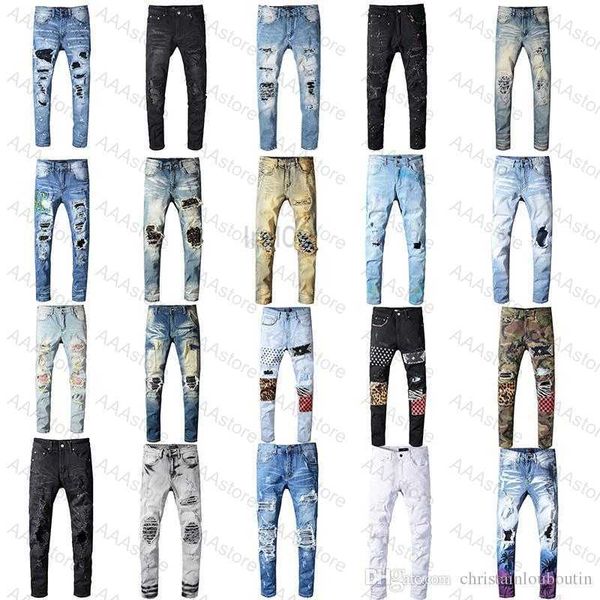 Мужские джинсы 2022 Дизайнерские джинсы брюки для одежды мужчина женщин Т -рубашки Печата Печать Армия Зеленый разрушенный мужчина Слим джинсовый байкер скинни Джин Менк0FU