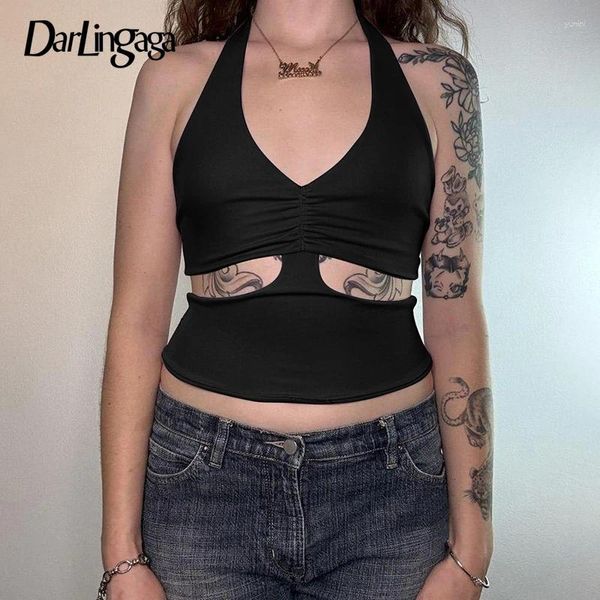 Tanques femininos Casual Backless Back Fitness Black Halter Top Top Dolds Corte de Streetwear Basic Summer Tank Sexy Tie-up colete fofo