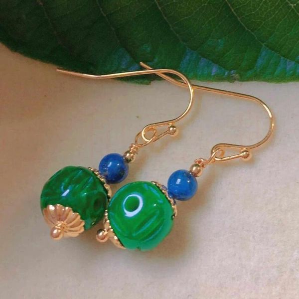 Orecchini a pennello a forma di zucca naturale Jadeite lapis lazuli perline per orecchio oro gancio da donna donna casual gemella lampadario minimalista matrimonio