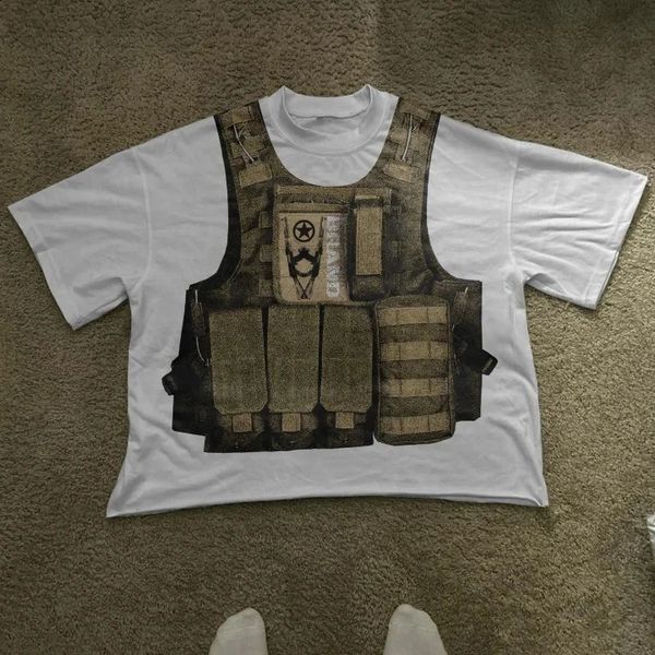 HipHop Bullet Proof Vest Graphic T -Shirts Y2K Tops Drucken Übergroße T -Shirt Gothic Harajuku Streetwear Goth Men Clothing 240502