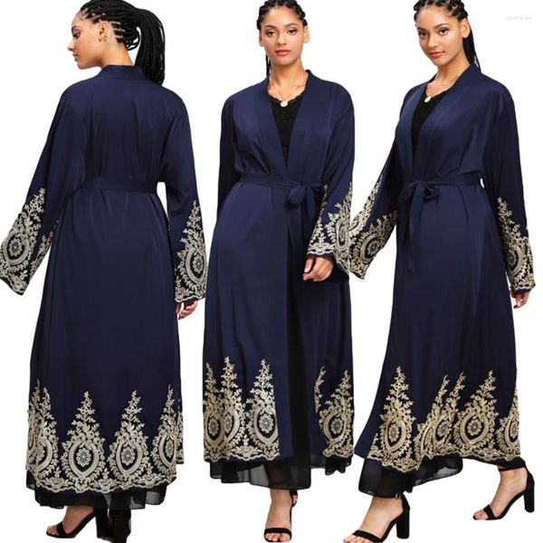 Roupas étnicas Dubai Mulheres Muslim Cardigan Open Manga Longa Maxi Dress ABAYA KAFTAN JILBAB Cocktail Party Party Caftan Robe Fashion Islam