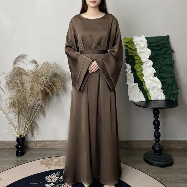 Roupas étnicas sólidas vestido de tamanho grande para mulheres Arábia Dubai abayas partido kaftan muçulmano moda modelo de roupa básica