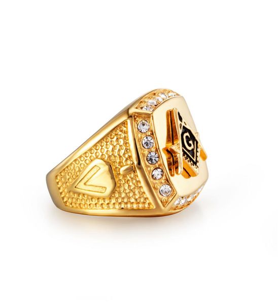 Aço inoxidável anel de aço de ouro colorido de cristal strass anéis para homens mulheres clássico piloto retro cowboy jóias de hip hop8579101
